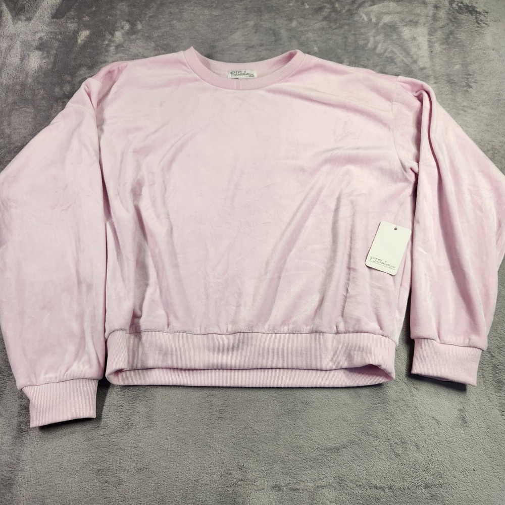 New P.J. Salvage Lilac Snow Plush Velour Lounge Sweatshirt Size S Small Pink